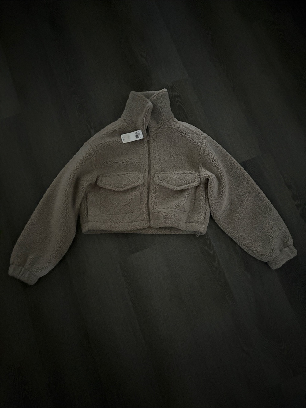 Hollister Cropped Taupe Teddy Sherpa Jacket